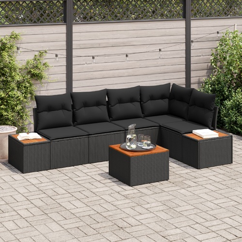 Garden Sofa Set with Cushion 6 pcs Black Poly rattan