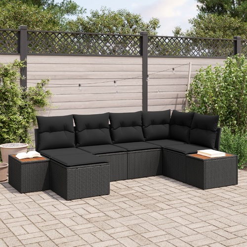 Garden Sofa Set with Cushion 6 pcs Black Poly Rattan