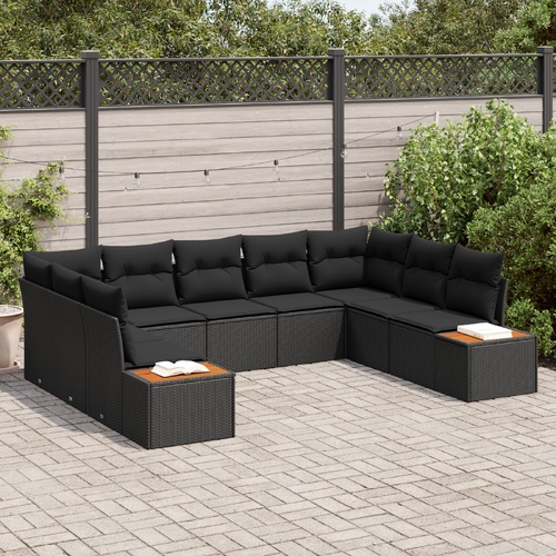 Garden Sofa Set with Cushion 9 pcs Black Poly rattan