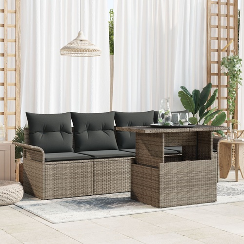 Garden Sofa Set with Cushion 5 pcs Grey Poly Rattan