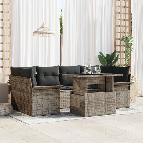 Garden Sofa Set with Cushion 7 pcs Grey Poly rattan