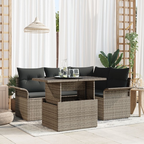 Garden Sofa Set with Cushion 5 pcs Grey Poly rattan