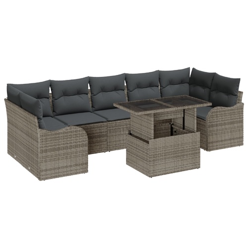 Garden Sofa Set with Cushion 8 pcs Grey Poly Rattan