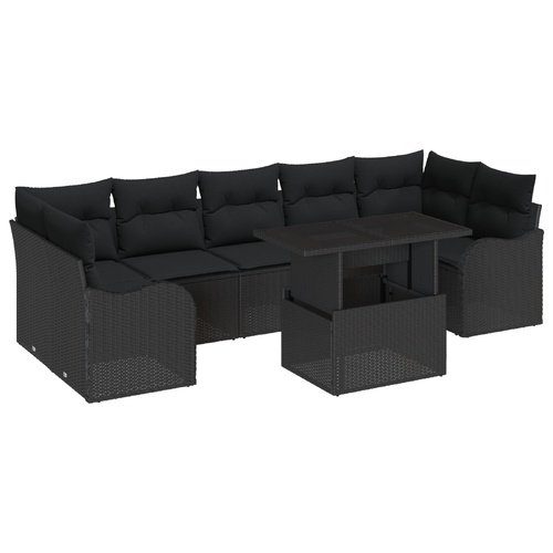 Garden Sofa Set with Cushion 8 pcs Black Poly Rattan