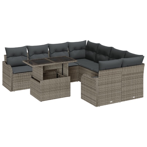 Garden Sofa Set with Cushion 9 pcs Grey Poly rattan