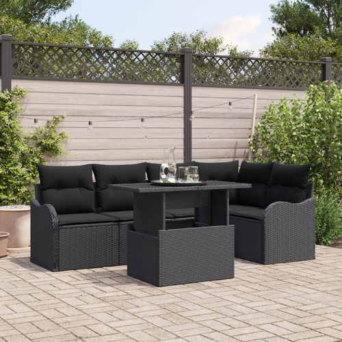 Garden Sofa Set with Cushion 6 pcs Black Poly rattan