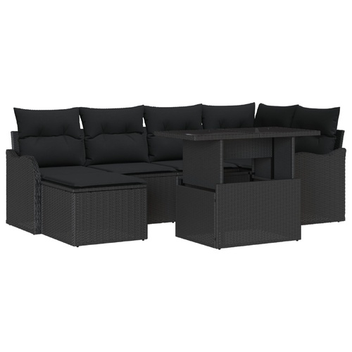 Garden Sofa Set with Cushion 7 pcs Black Poly rattan
