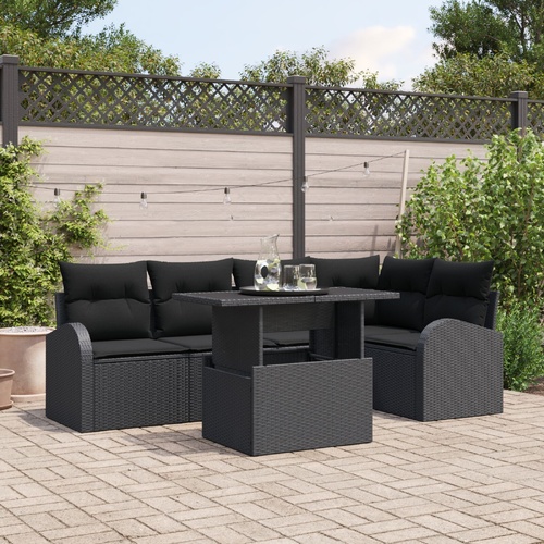 Garden Sofa Set with Cushion 6 pcs Black Poly Rattan