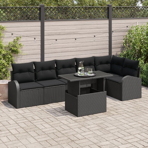 Garden Sofa Set with Storage 7 pcs Black Poly Rattan