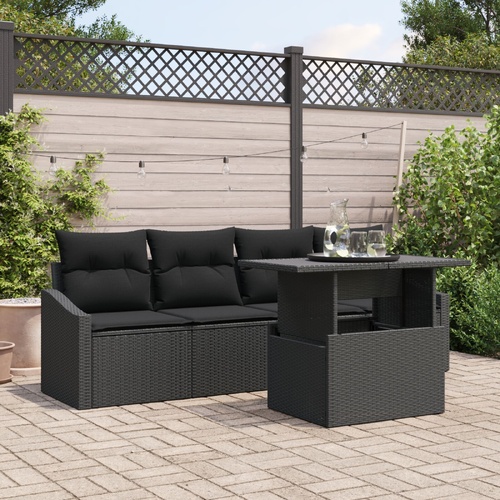 Garden Sofa Set with Cushion 5 pcs Black Poly Rattan