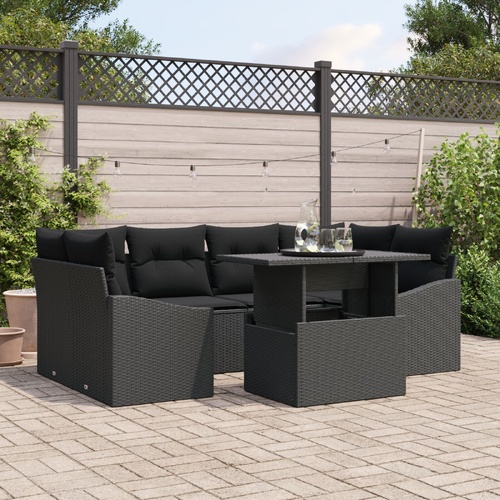 Garden Sofa Set with Cushion 7 pcs Black Poly Rattan