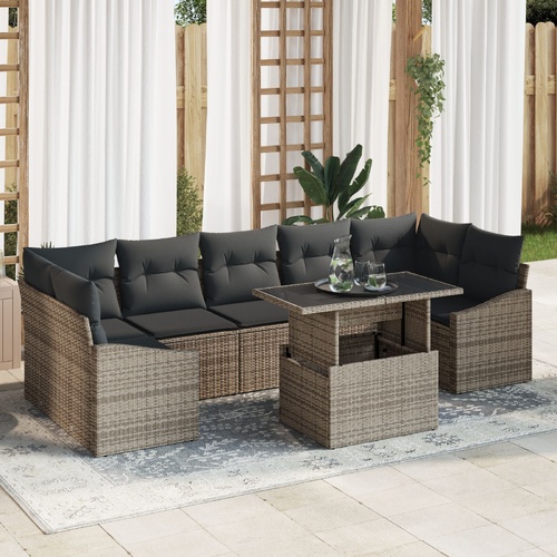 Garden Sofa Set with Cushion 8 pcs Grey Poly Rattan