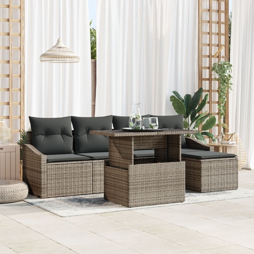 6 Piece Garden Sofa Set with Cushions Grey Poly Rattan