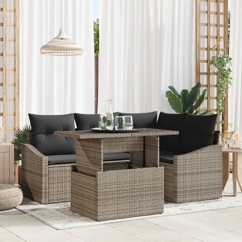 5 Piece Garden Sofa Set with Cushions Grey Poly Rattan