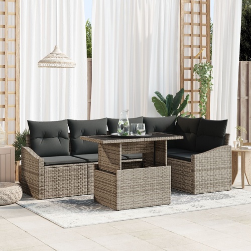 6 Piece Garden Sofa Set with Cushions Grey Poly Rattan