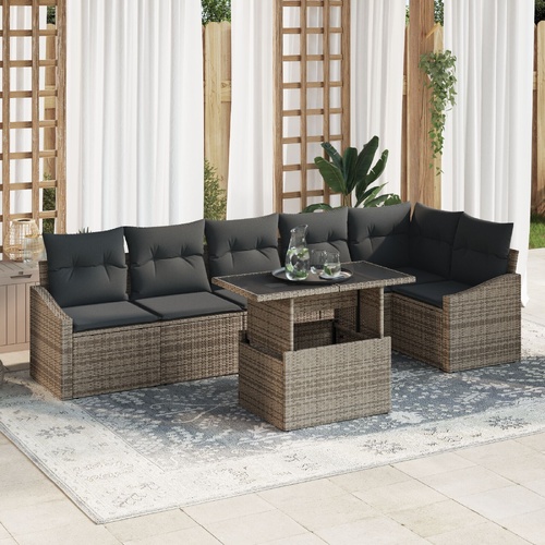 Garden Sofa Set with Cushion 7 pcs Grey Poly Rattan