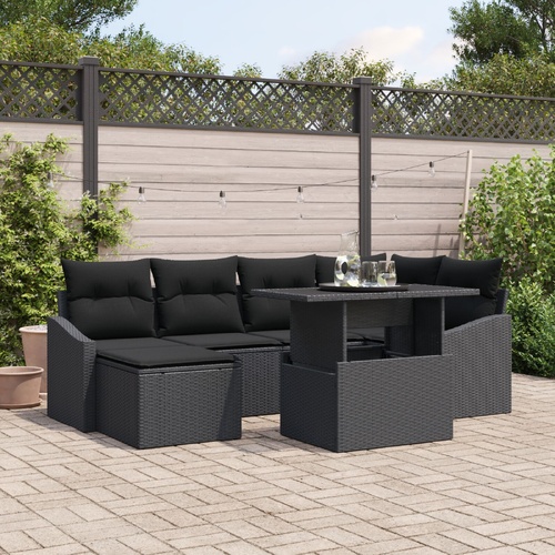 Garden Sofa Set 7 pcs Black Poly rattan and powder-coated steel