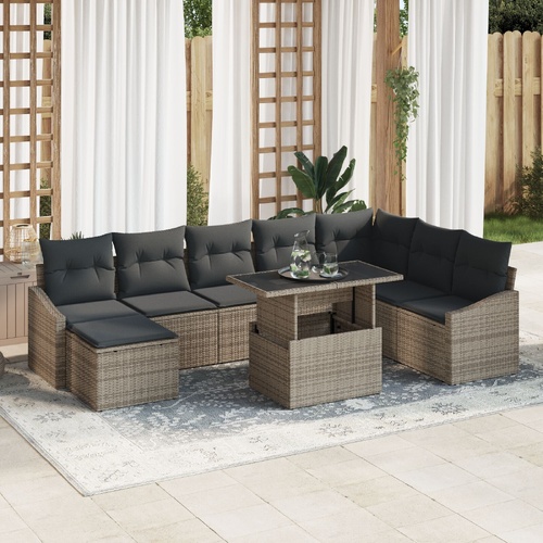 Garden Sofa Set 9 pcs Grey Poly rattan and powder-coated steel