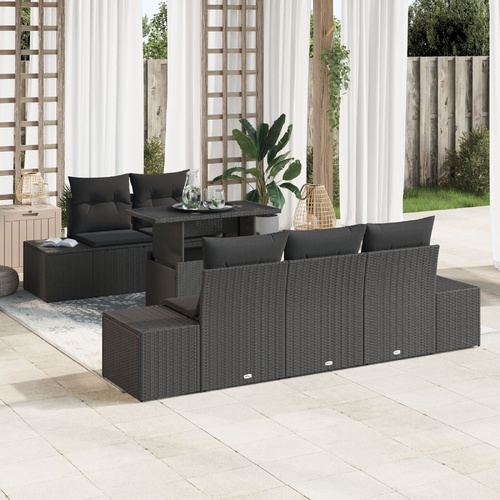 Sofa Set with Cushion Height Adjustable 6 pcs Black Poly Rattan