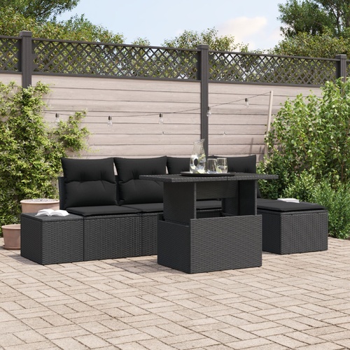 Garden Sofa Set with Cushion 6 pcs Black Poly Rattan