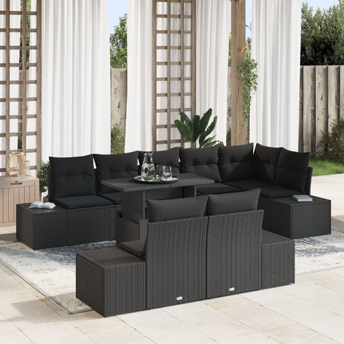 Garden Sofa Set with Cushion 9 pcs Black Poly Rattan