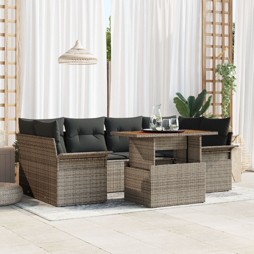 Garden Sofa Set with Cushion Height Adjustable 7 pcs Grey
