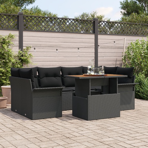 Garden Sofa Set with Cushion 7 pcs Black