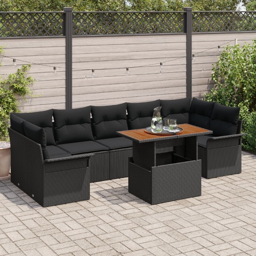 Garden Sofa Set with Cushion 8 pcs Black