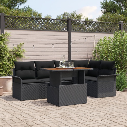 Garden Sofa Set with Cushion 6 pcs Black