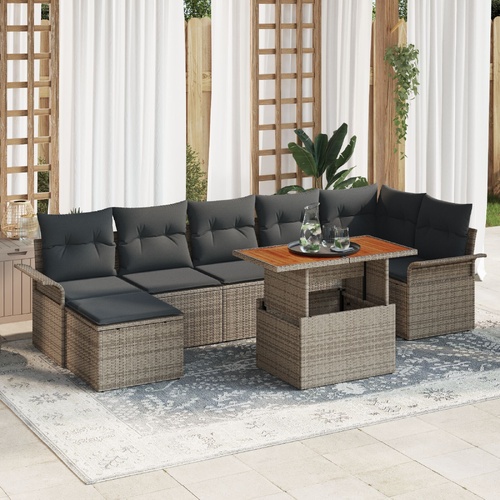 Garden Sofa Set with Cushion 8 pcs Grey Poly Rattan