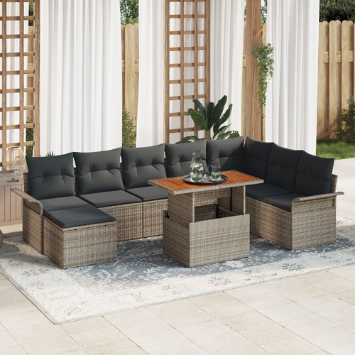 Garden Sofa Set 9 pcs Grey Poly rattan and powder-coated steel