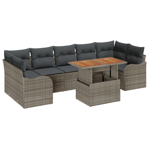 Garden Sofa Set with Cushion 8 pcs Grey Poly Rattan
