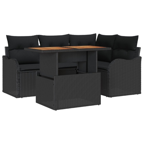 Garden Sofa Set with Cushion 5 pcs Black Poly Rattan
