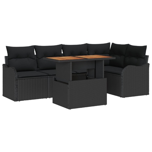 Garden Sofa Set with Cushion 6 pcs Black Poly Rattan