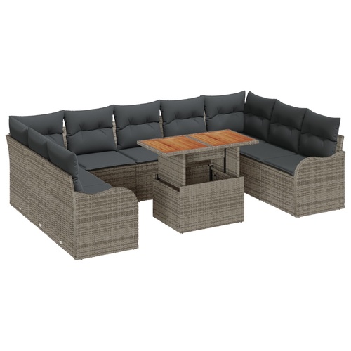 Garden Sofa Set 10 pcs Grey Poly rattan and powder-coated steel