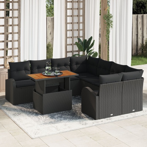Garden Sofa Set with Cushion 9 pcs Black