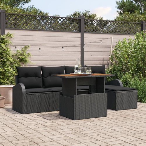 Garden Sofa Set with Cushion 6 pcs Black