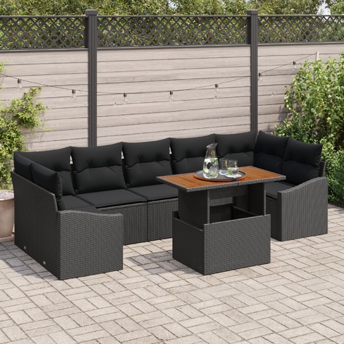 Garden Dining Set with Cushion Manual 8 pcs Black and Brown
