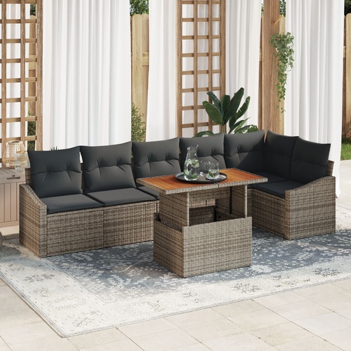 Garden Dining Set with Cushion Manual 7 pcs Grey and Brown