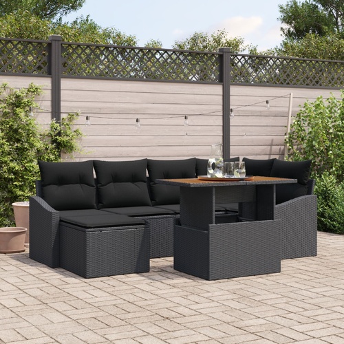 Garden Dining Set with Cushion 7 pcs Black and Brown