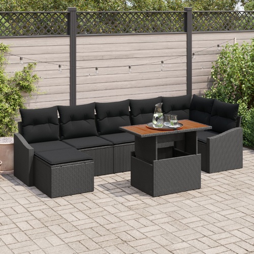 Garden Dining Set with Cushion 8 pcs Black and Brown