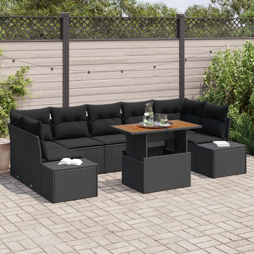 Garden Dining Set with Cushion Manual 8 pcs Black and Brown
