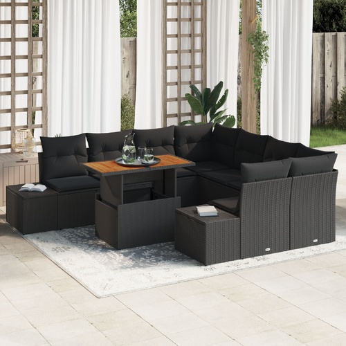Garden Dining Set with Cushion Manual 9 pcs Black and Brown