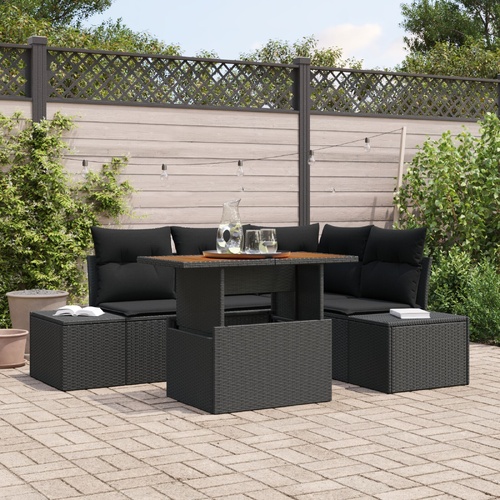 Garden Sofa Set with Cushion Manual 5 pcs Black and Brown