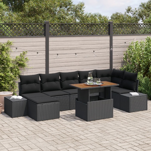 Garden Sofa Set with Cushion 8 pcs Black and Brown