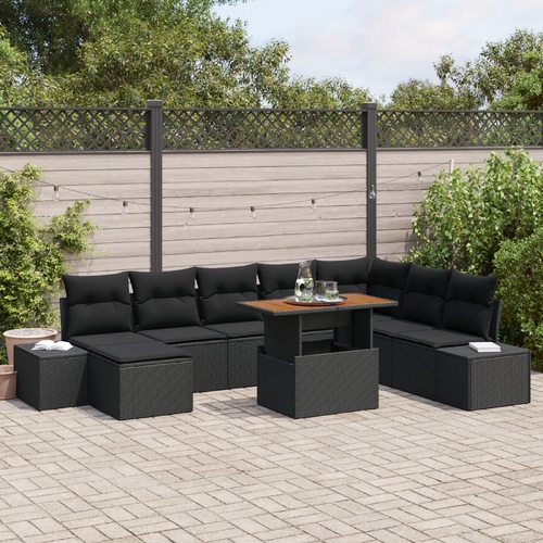 Garden Dining Set with Cushion 9 pcs Black and Brown