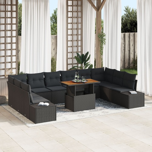Garden Sofa Set with Cushion Manual 11 pcs Black and Brown