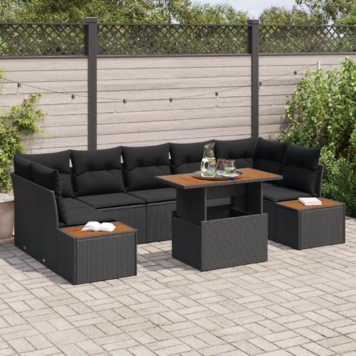 Garden Dining Set with Cushion Manual 8 pcs Black and Brown