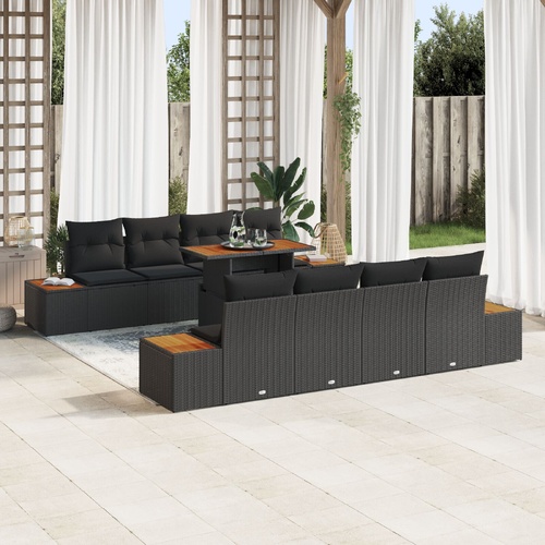 Garden Dining Set with Cushion Manual 9 pcs Black and Brown