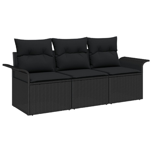 Garden Sofa Set with Cushion 3 pcs Black Poly rattan